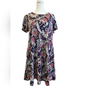 Navy Paisley Short Sleeve Swing Dress
